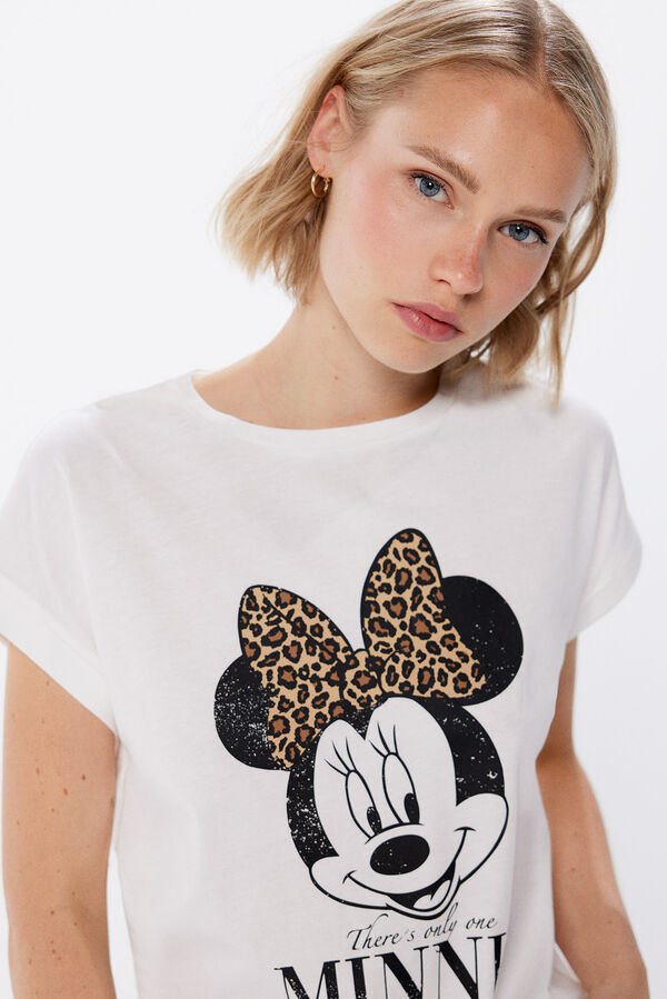 Springfield T-shirt « Minnie » nœud léopard blanc