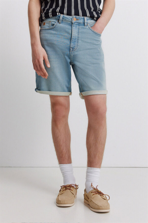 Springfield Light wash knit denim Bermuda shorts blue