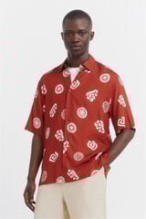 Springfield Printed viscose short sleeve shirt red