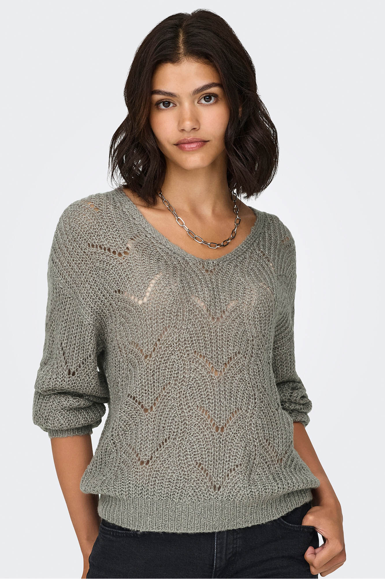 JDY Lurex- Pullover mit V-Ausschnitt, spitz zulaufend Ausschnitt