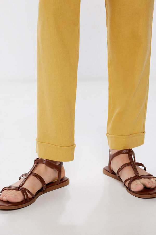 Springfield Lanene pantalone sa kaišem u dve boje žuta