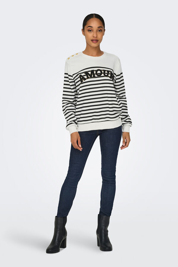Only Streifen Sweatshirt mit Zeichnung vorne Wei&szlig;