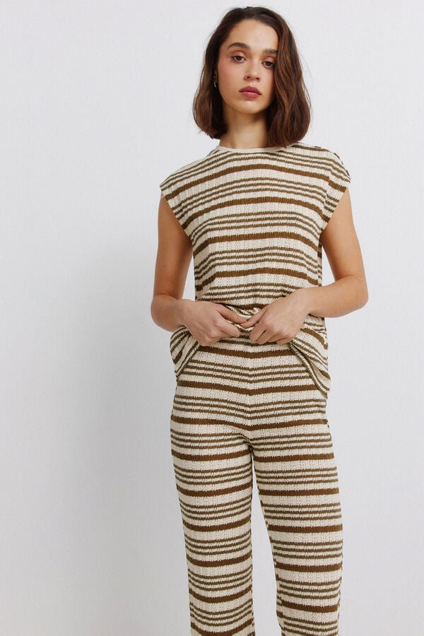 Springfield Striped knit trousers beige