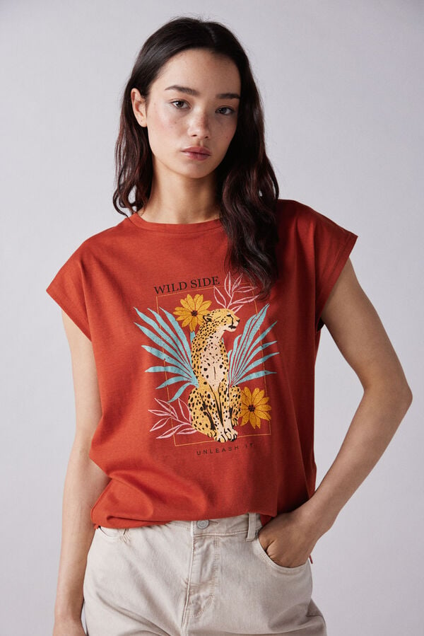 Springfield Majica sa etno grafičkim printom nijanse braon