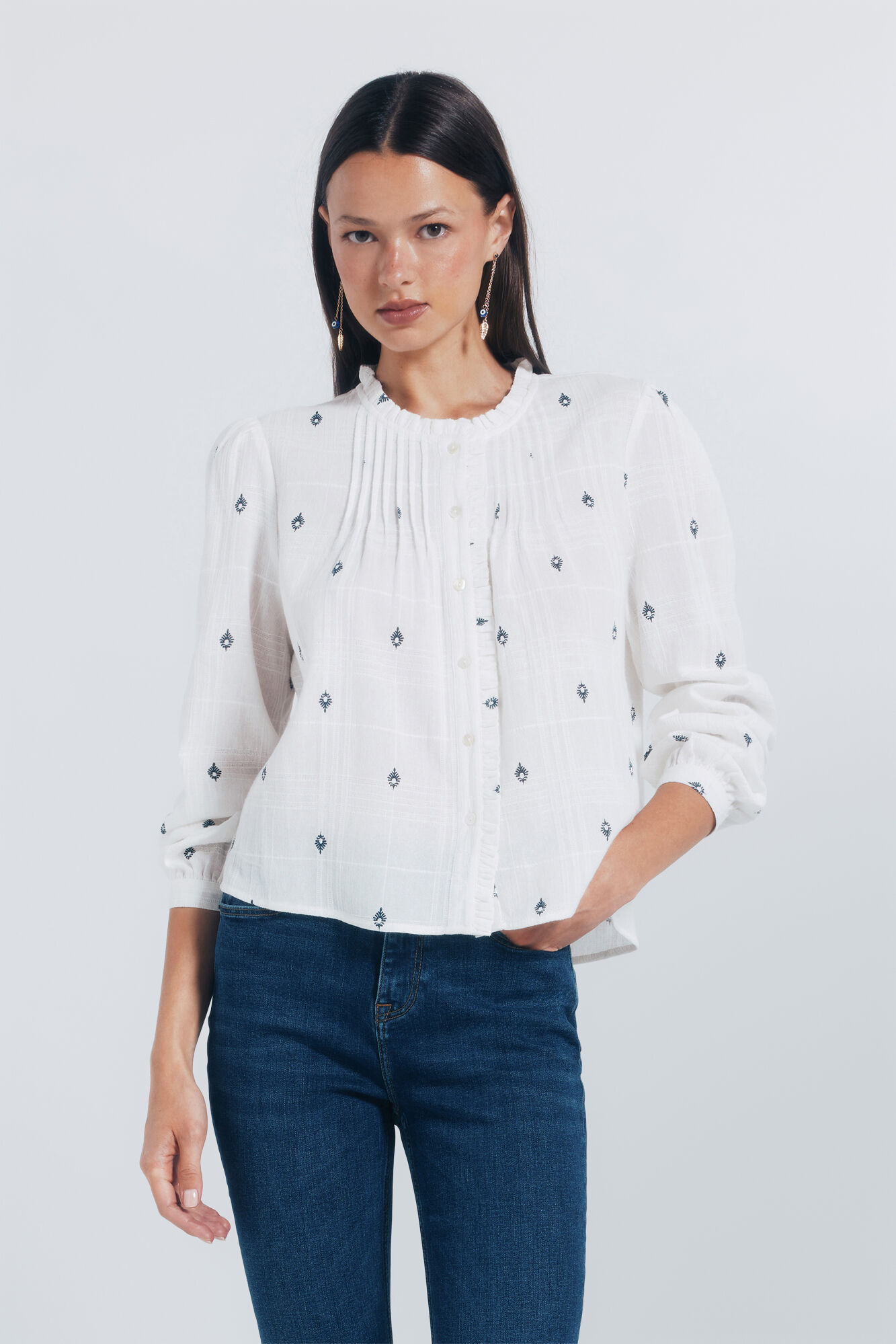 Springfield Blouse with gathered ruffles and placket