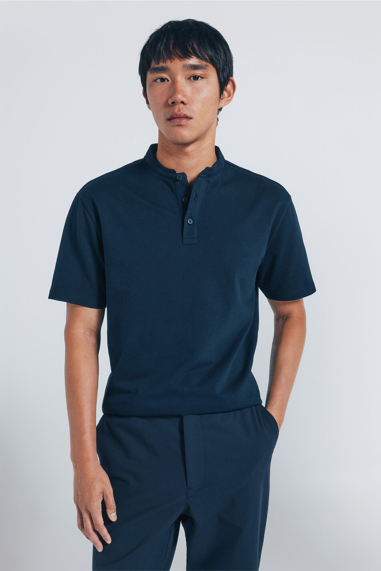 Springfield Regular fit mandarin collar piqu&eacute; polo shirt