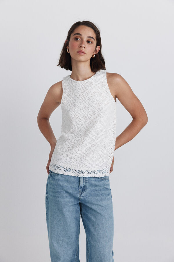 Springfield Crochet sleeveless T-shirt printed
