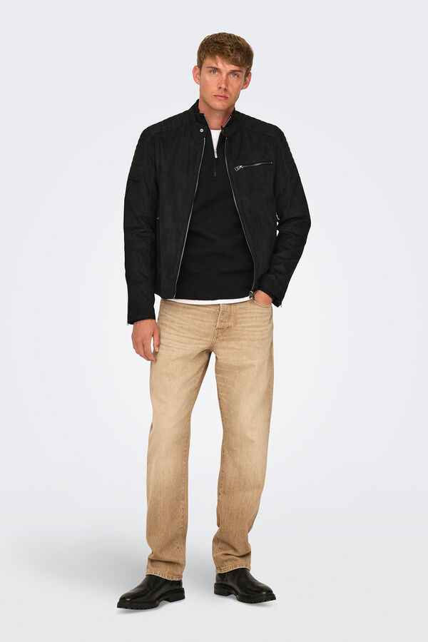 Only & Sons Chaqueta de hombre biker de suede. negro