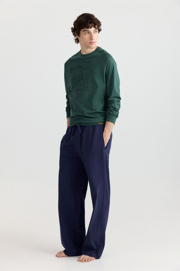 Springfield Garfield long pyjamas with plaid trousers green