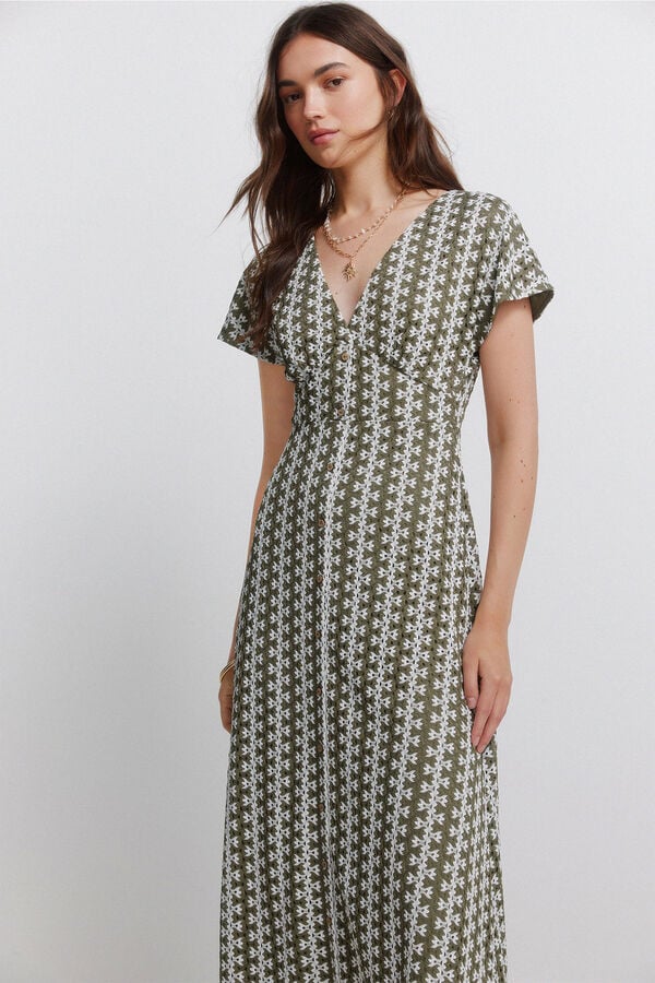 Springfield Embroidered midi dress printed
