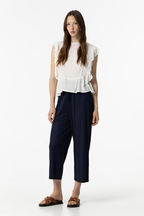 Springfield Lyocell Wide Leg Culottes with Belt navy