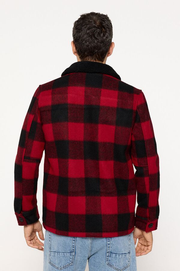Brave Soul Jaqueta xadrez com borrego vermelho