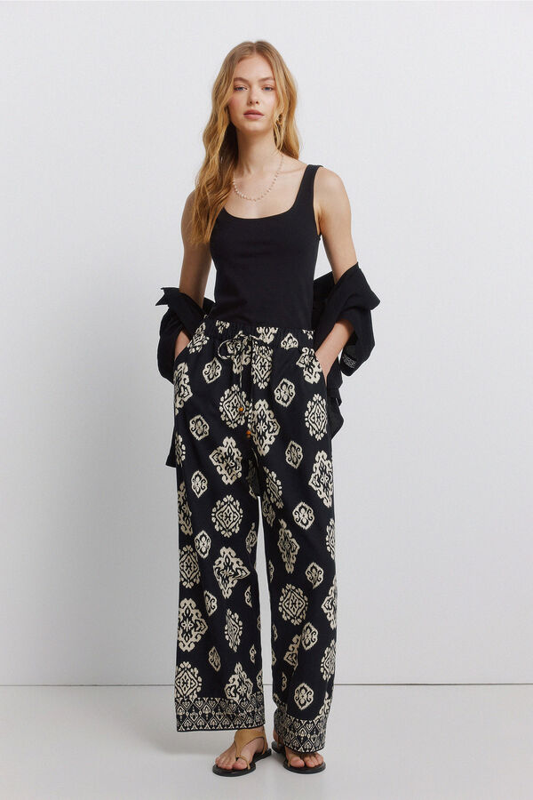 Springfield Printed linen trousers black
