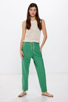Springfield Two-tone linen trousers with belt ecru