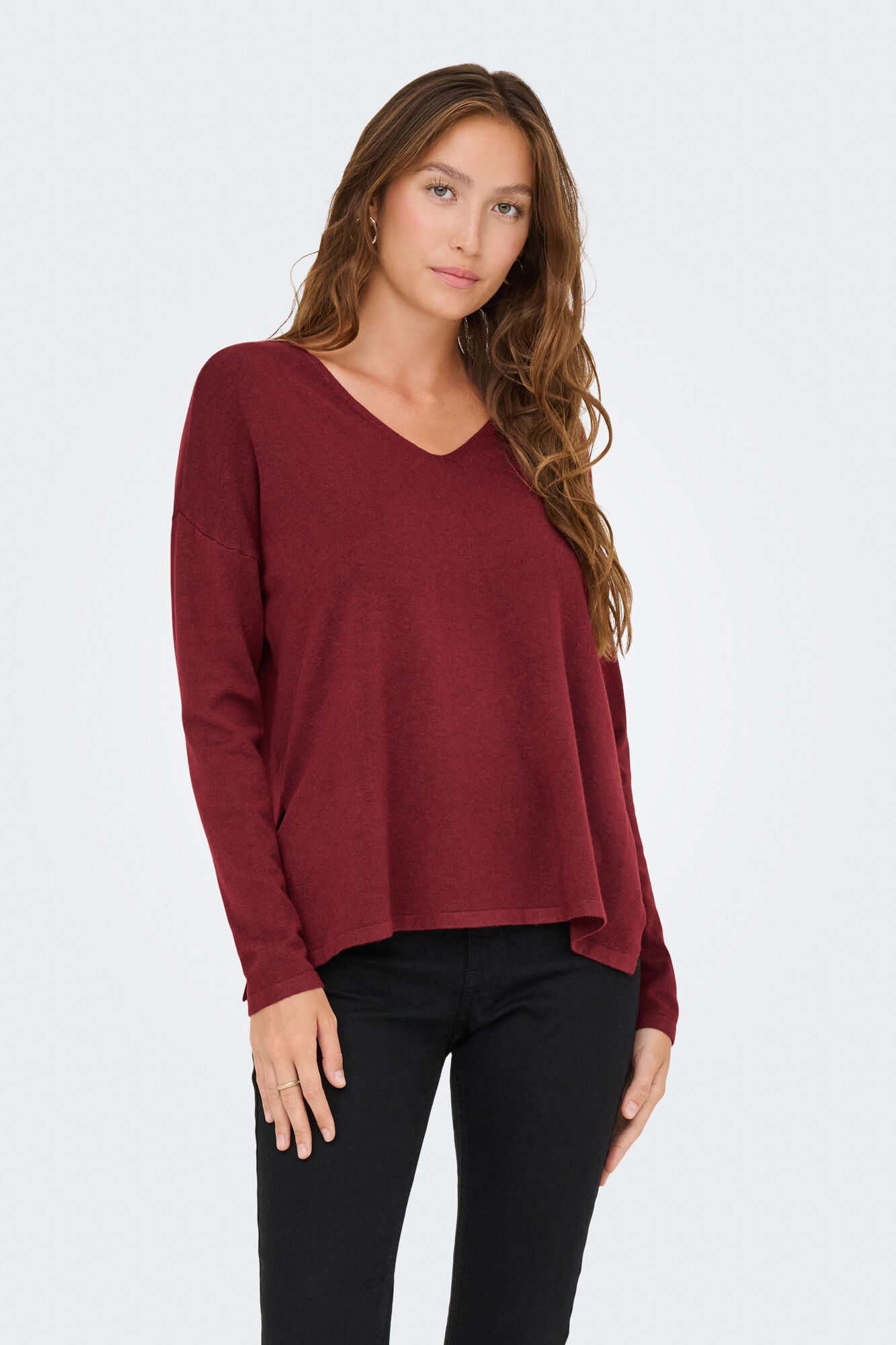 Only Oversize- Pullover mit V-Ausschnitt, spitz zulaufend Ausschnitt