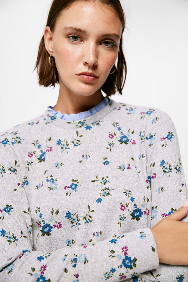 Springfield Floral T-shirt with Matching Collar grey