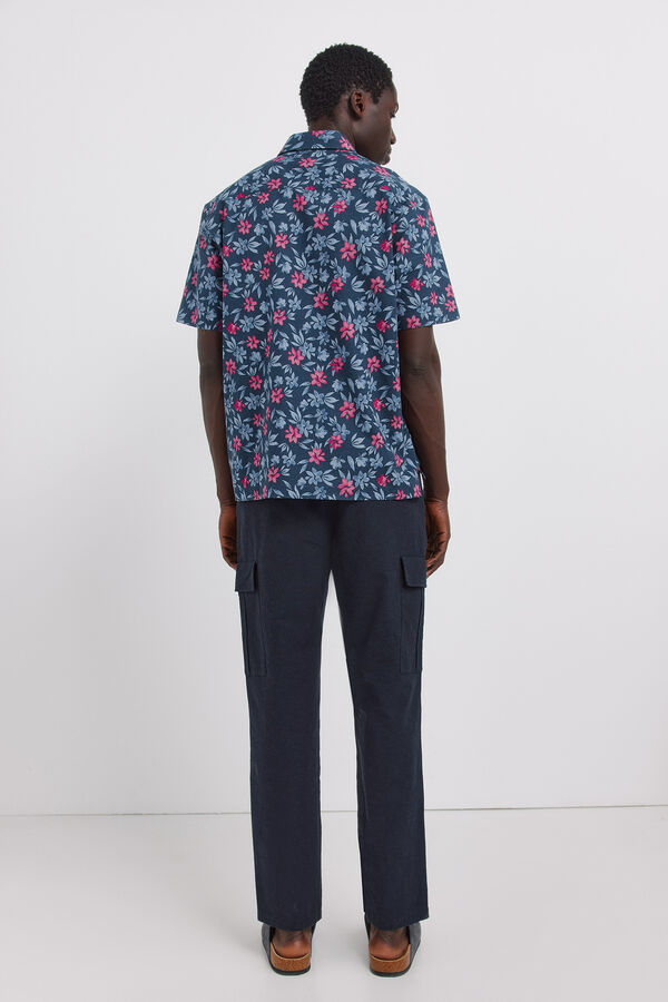 Springfield Linen comfort slim fit cargo trousers blue