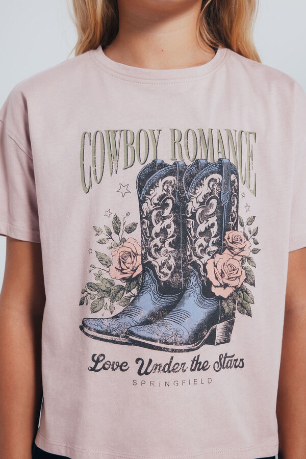 Springfield Kids Camiseta feminina com botas de cowboy rosa