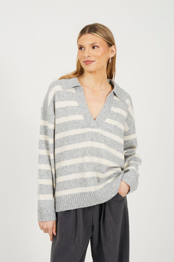 Brave Soul Su&eacute;ter riscas com gola em bico cinzento