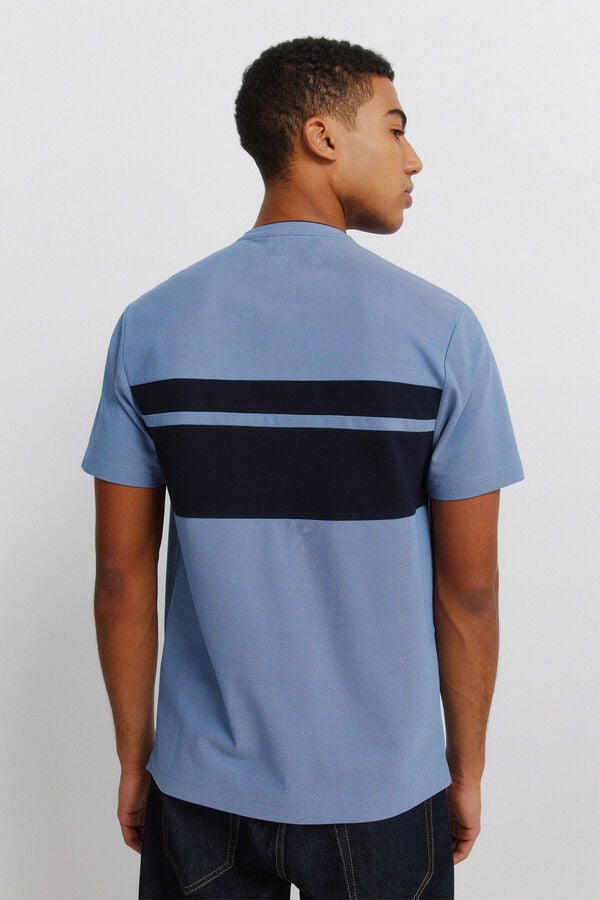 Springfield Colour block piqu&eacute; Henley polo shirt slim fit blue