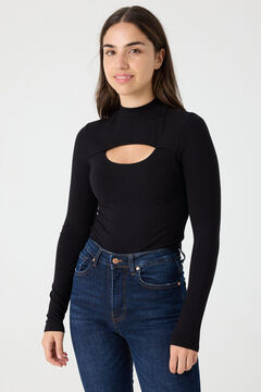 Springfield Ribbed cut-out neck T-shirt black