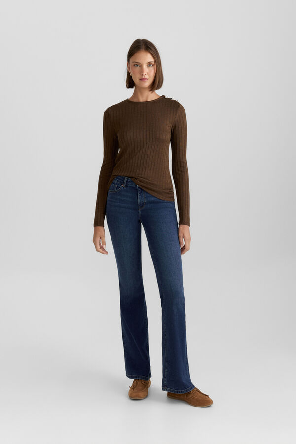 Springfield Boat neck T-shirt with buttons nude