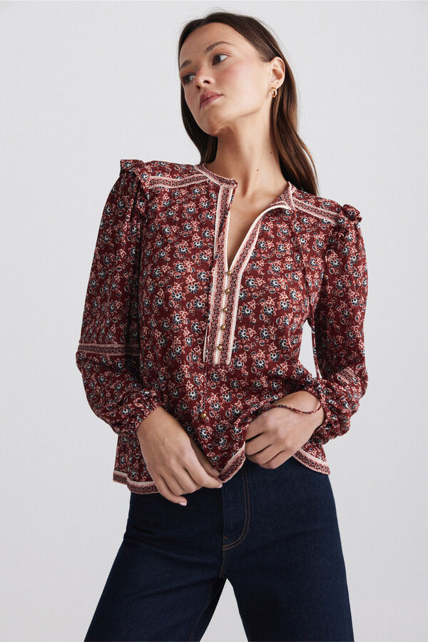 Springfield Printed ruffle blouse red