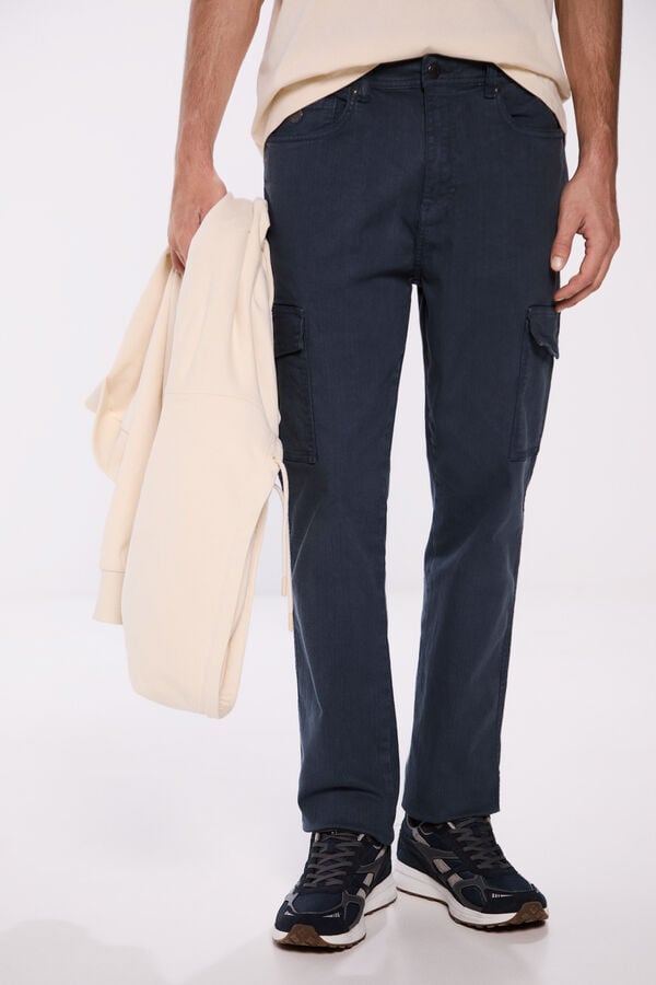 Springfield Pantalon cargo délavé coupe slim bleu indigo