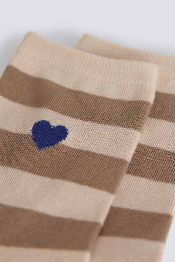 Springfield Striped heart ribbed socks nude