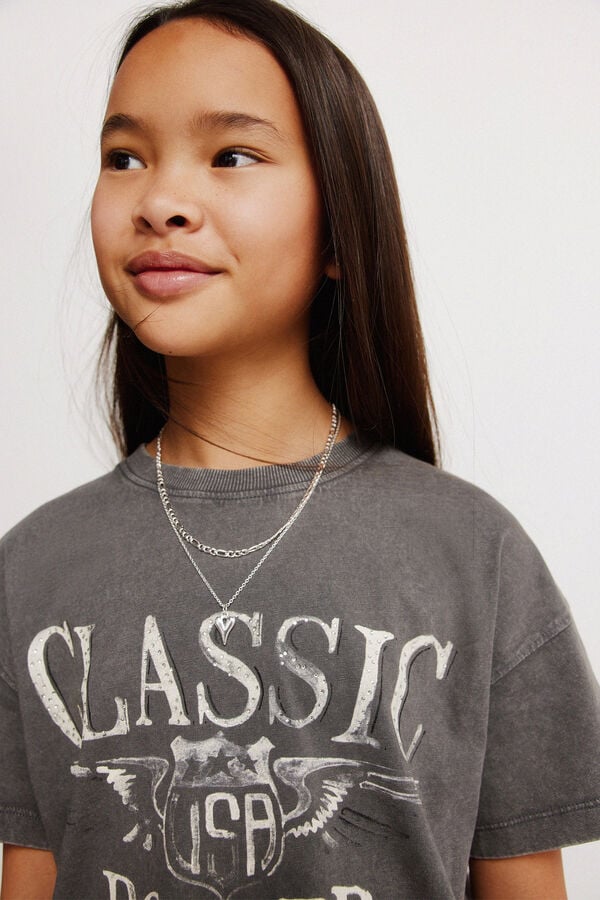 Springfield Kids Rokerska majica kratkih rukava za devojčice Siva