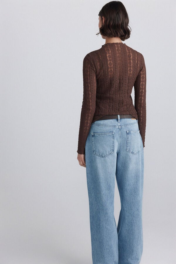 Springfield Top cuello perking lace marr&oacute;n