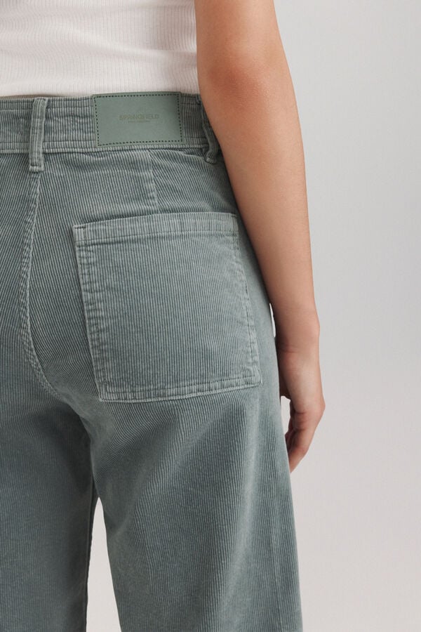 Springfield Pantalon en velours c&ocirc;tel&eacute; large vert