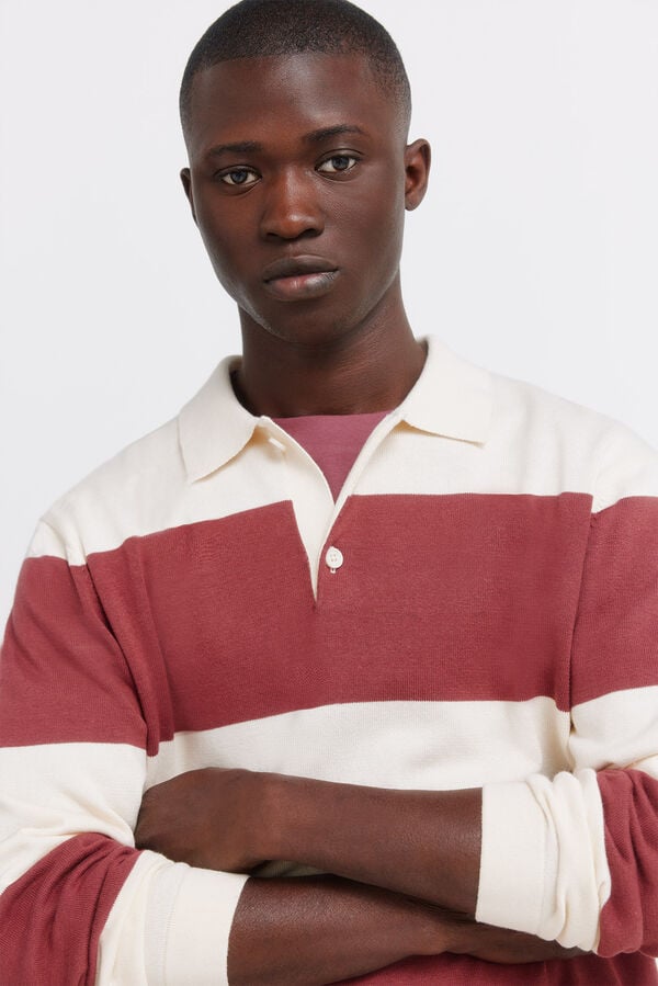 Springfield Colour block stripe polo shirt red