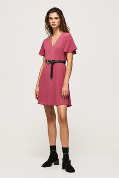 Springfield Dress with V-neck and short sleeves.  deep red