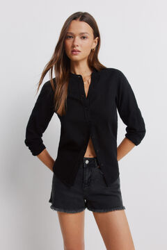 Springfield Linen long sleeve mandarin collar shirt