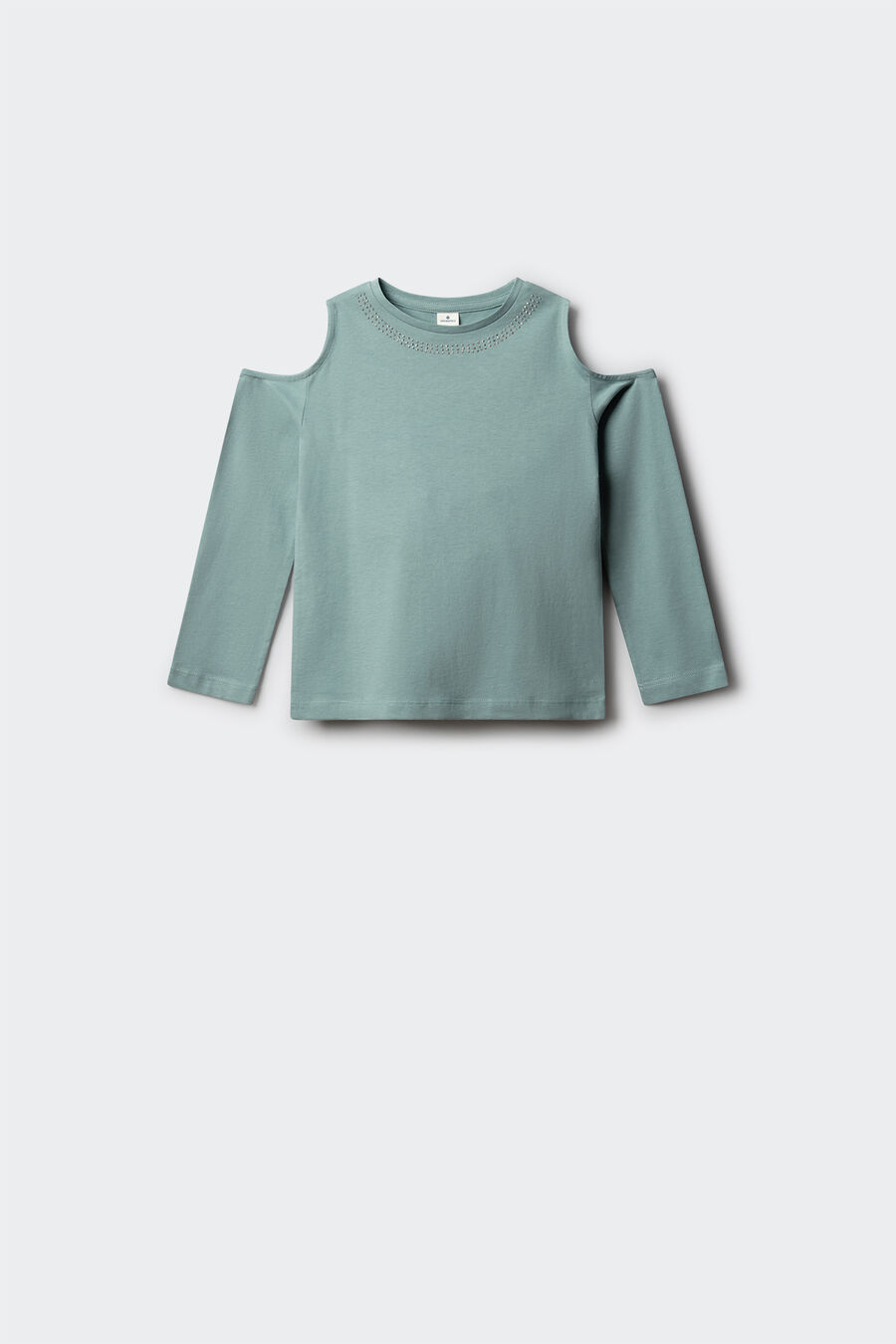 Camiseta manga larga tachas hombro descubierto niña