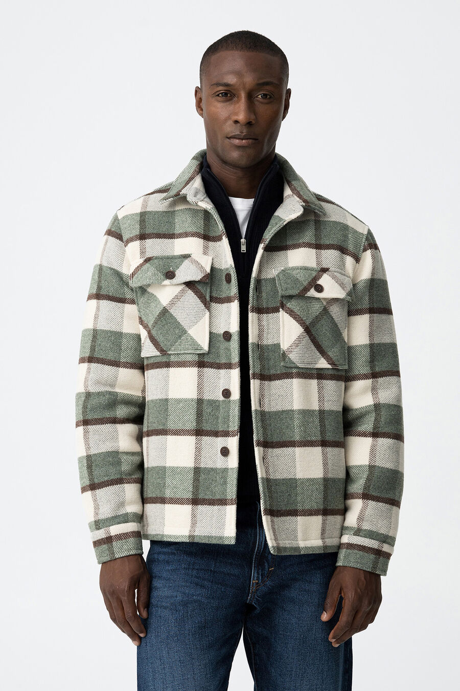 Abrigo de cuadros con lana