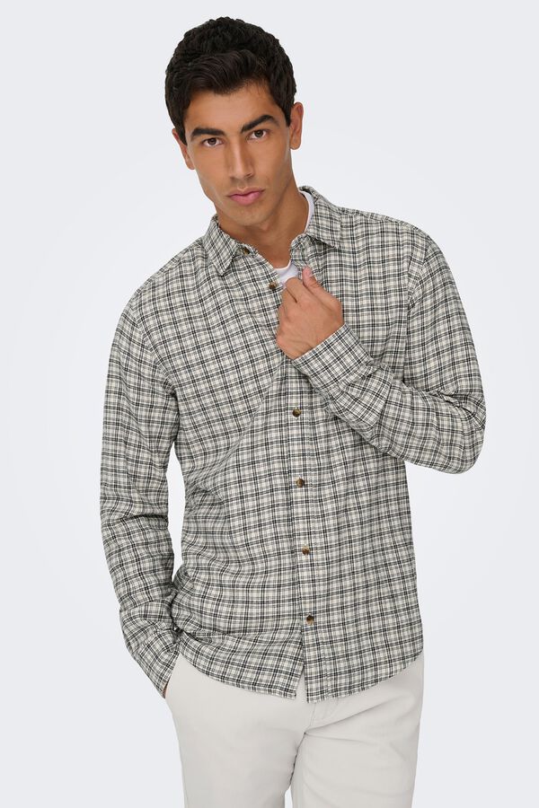 Only & Sons Camisa manga larga cuadros blanco
