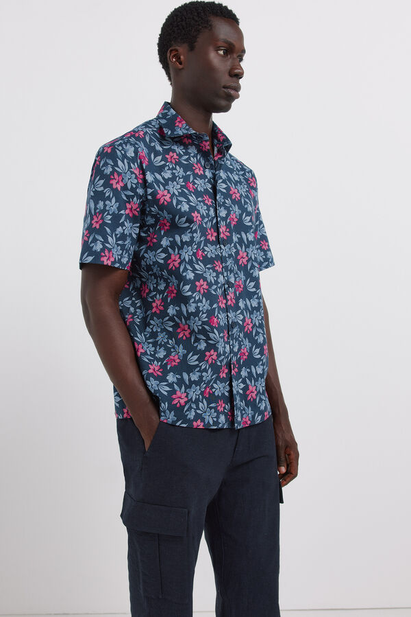 Springfield Linen comfort slim fit cargo trousers blue