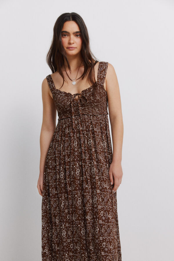 Springfield Robe midi smock&eacute;e &agrave; la poitrine marron