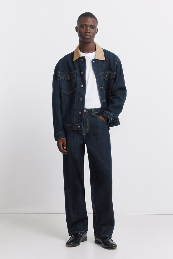 Springfield Veste en jean oversize avec col contrast&eacute; bleu