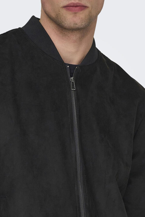 Only & Sons Men's suede bomber jacket black