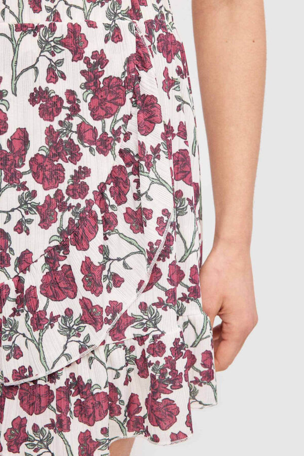 Springfield Floral print ruffle mini skirt natural