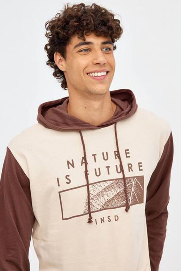 Inside Color Block Hood T-shirt Braon