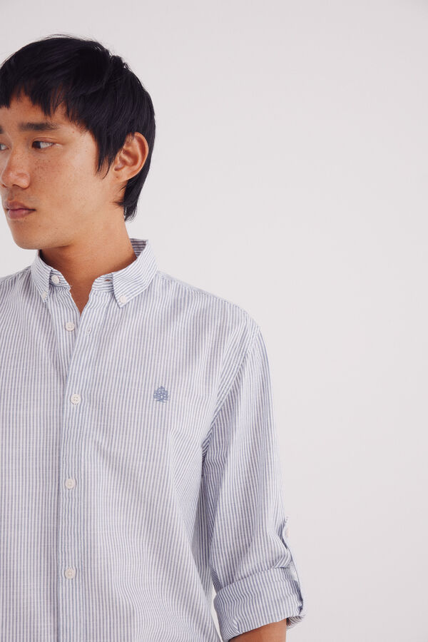Springfield striped cotton slub shirt blue