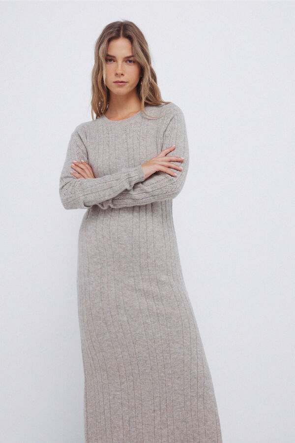 Springfield Pointelle jersey-knit midi dress grey