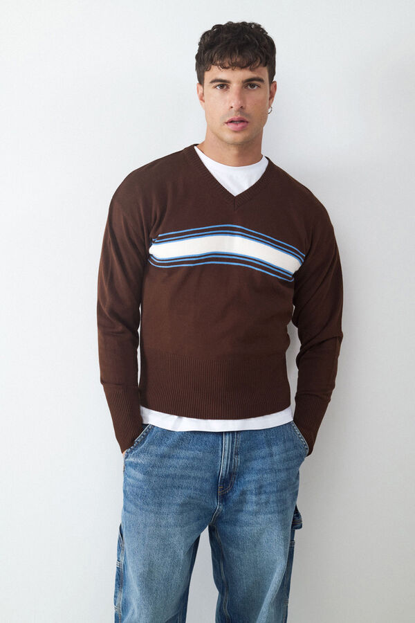 Balmohk Striped V-Neck Sweater grey