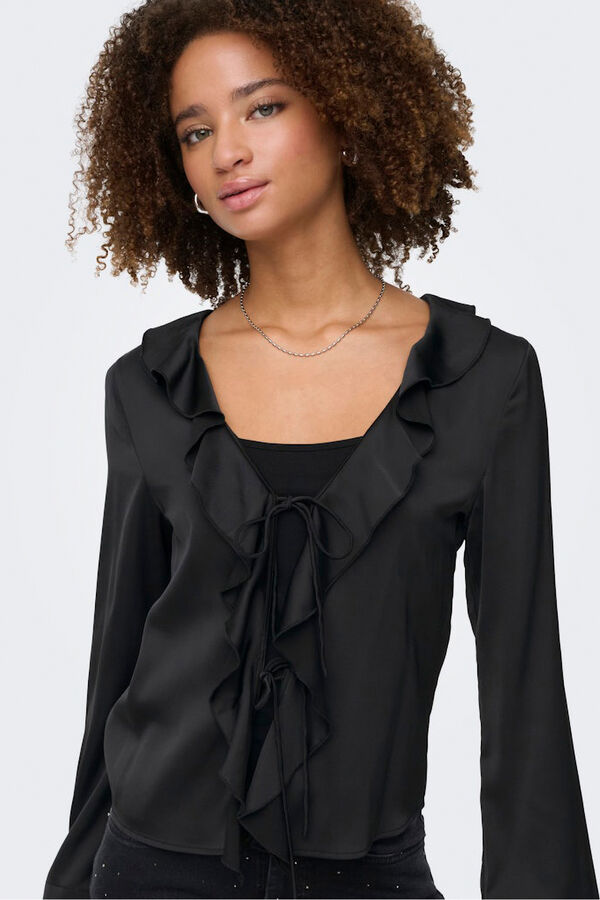 Only Satin-Finish blouse with ruffle black