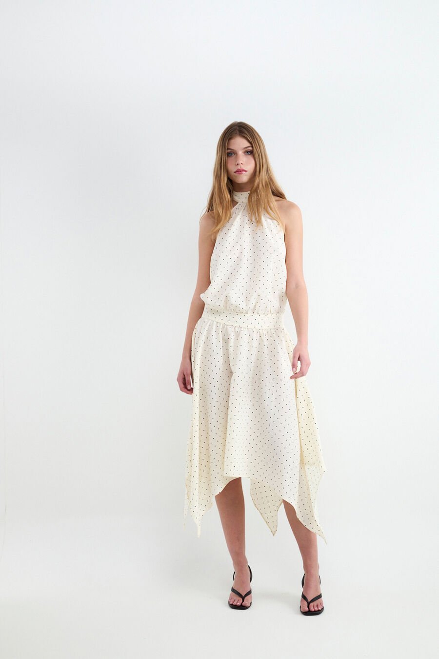 Vestido midi halter lunares