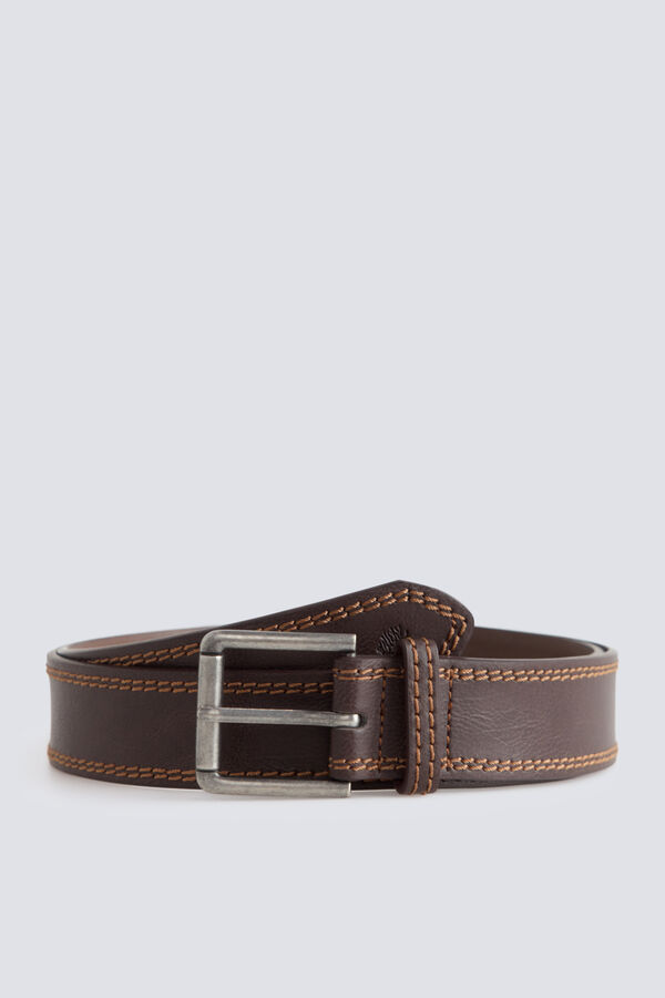 Springfield Faux leather topstitched belt brown